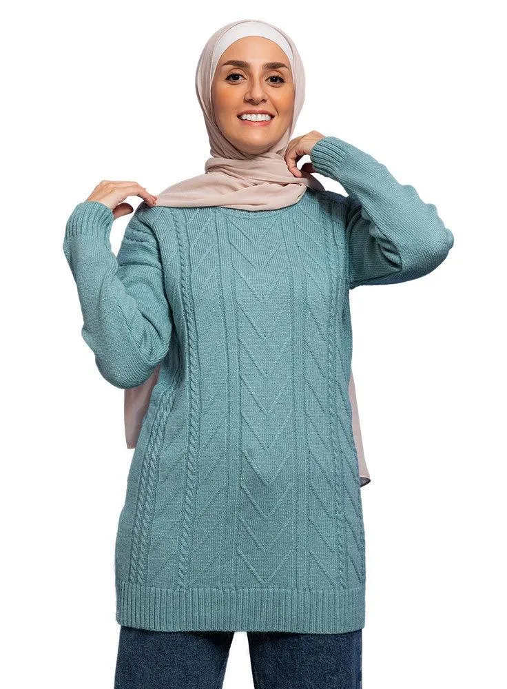 Deep-Aqua Zigzag Pullover