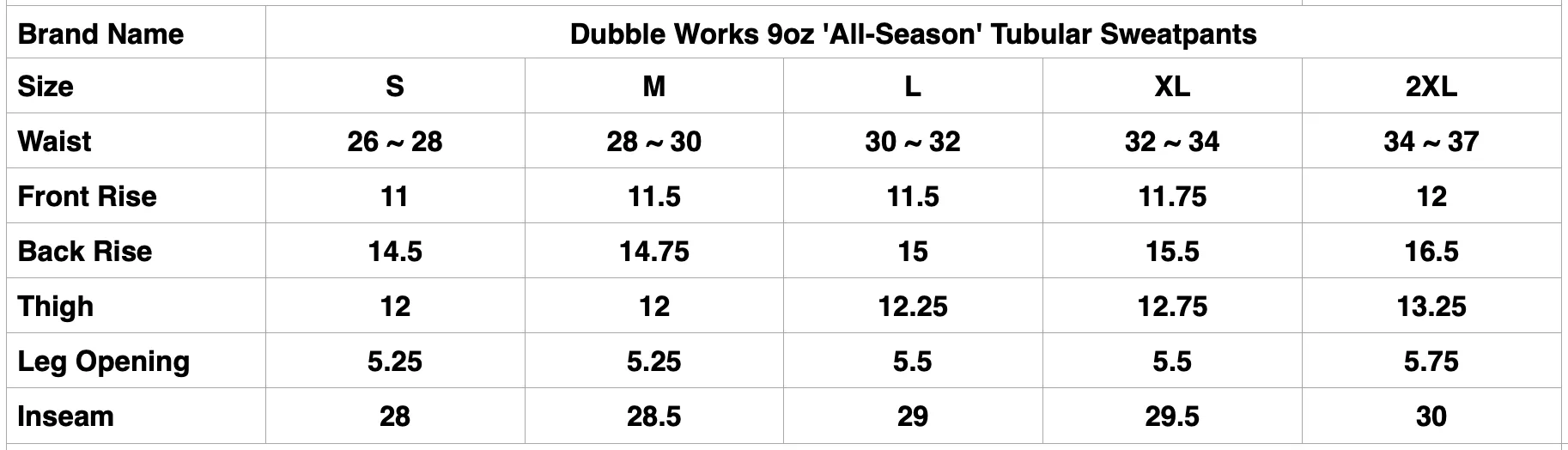 Dubble Works 9oz 'All-Season' Tubular Sweatpants (Sumikuro)