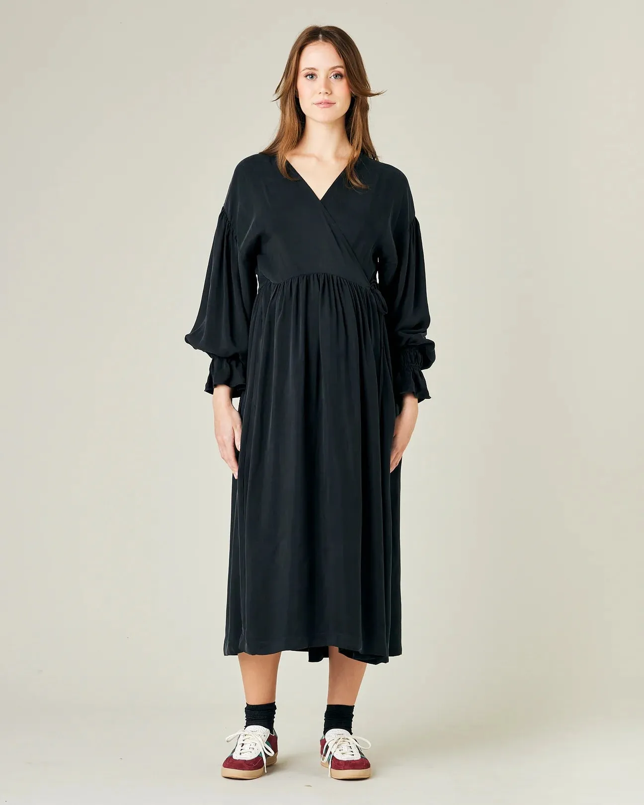 Finley Black Cupro Wrap Dress