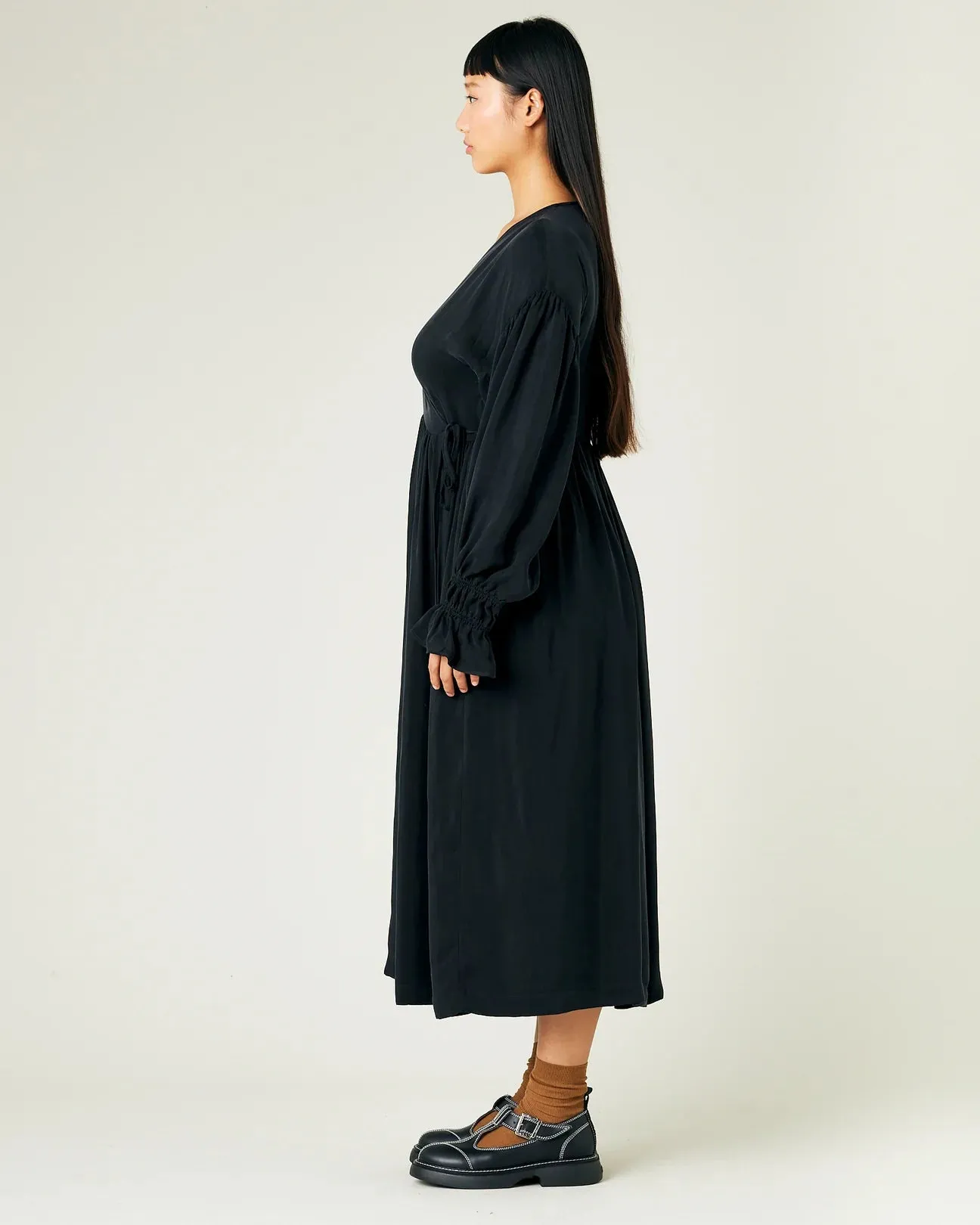 Finley Black Cupro Wrap Dress