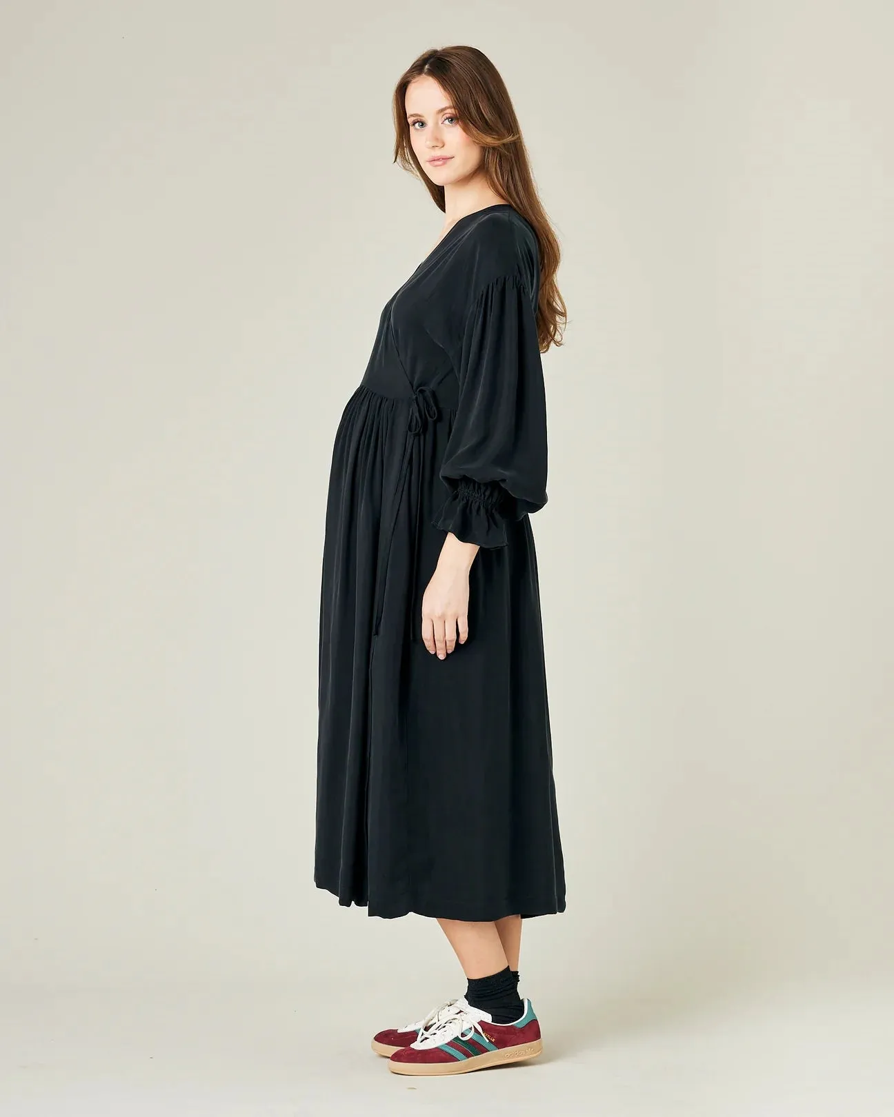 Finley Black Cupro Wrap Dress