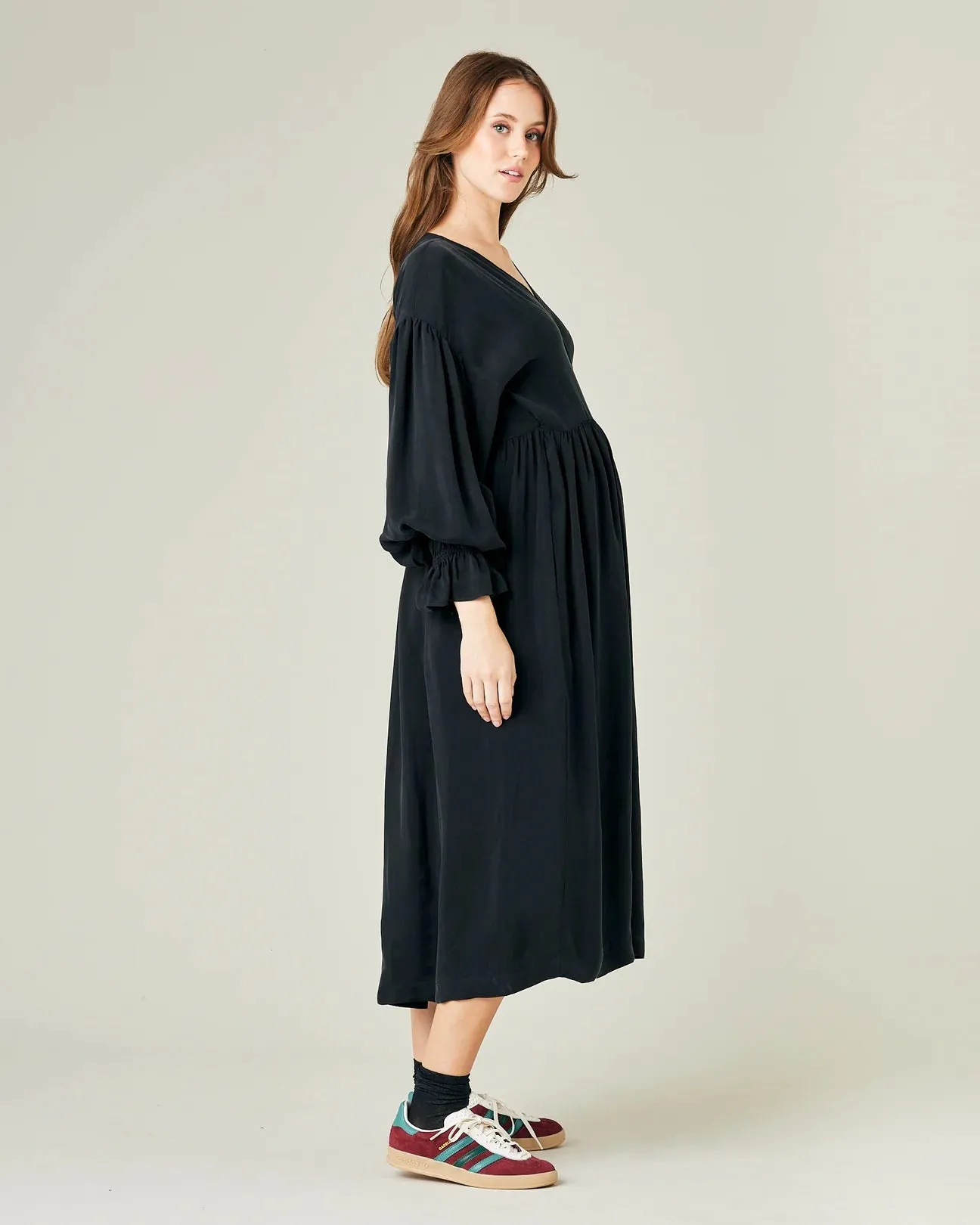 Finley Black Cupro Wrap Dress