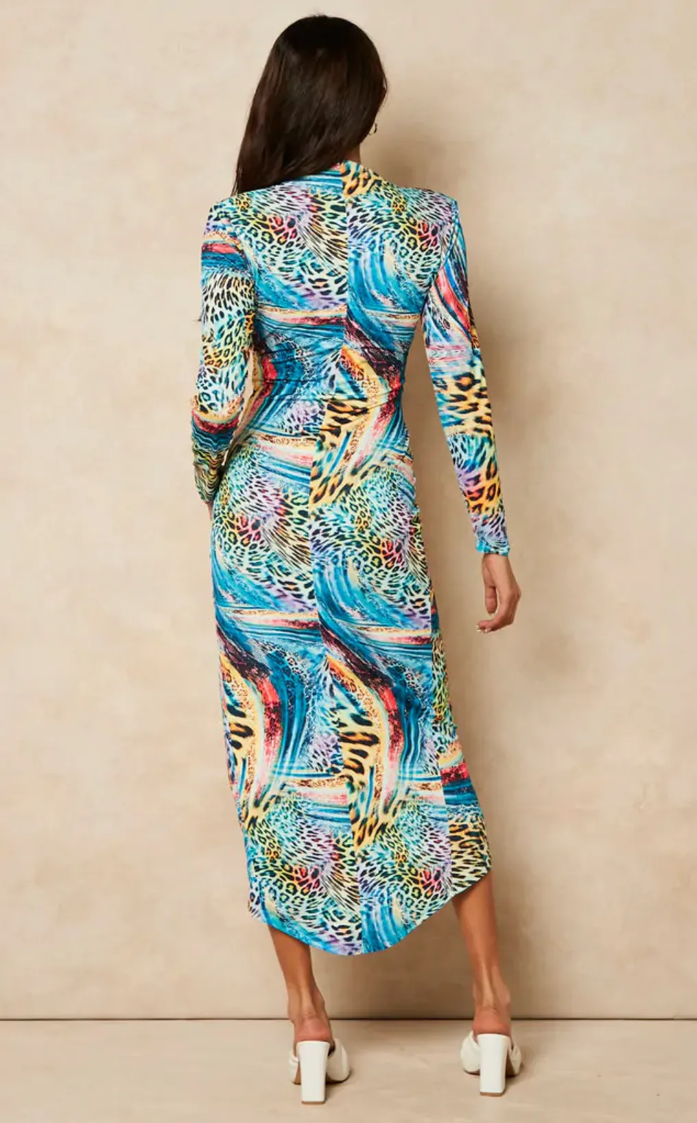 Forever Wrap Midi dress with front Slit in Dream Leo print
