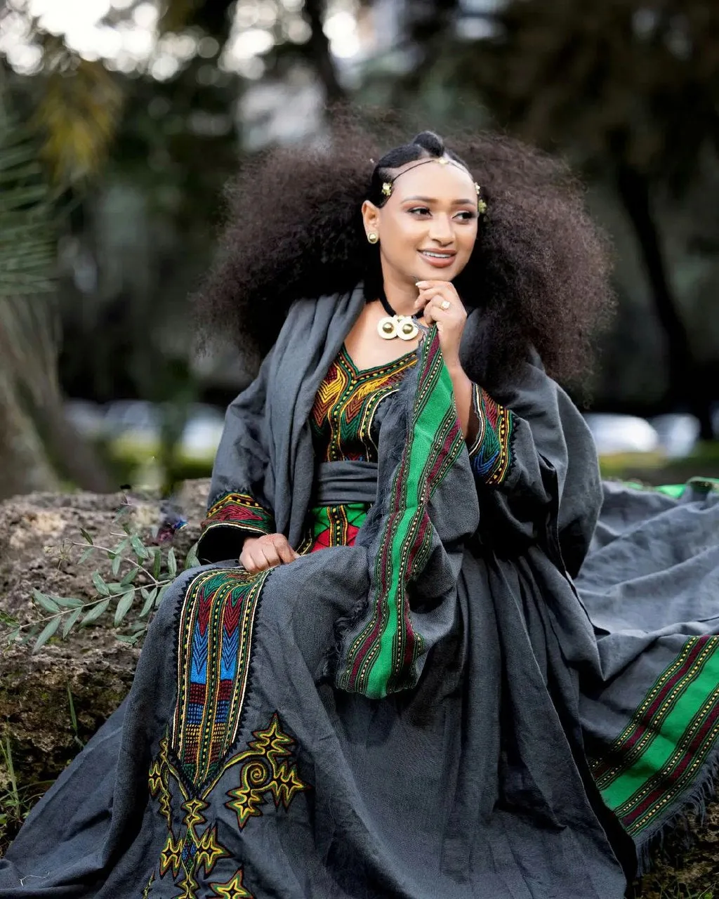 Gorgeous Dark Design Ethiopian Traditional Dress Elegant Habesha Kemis