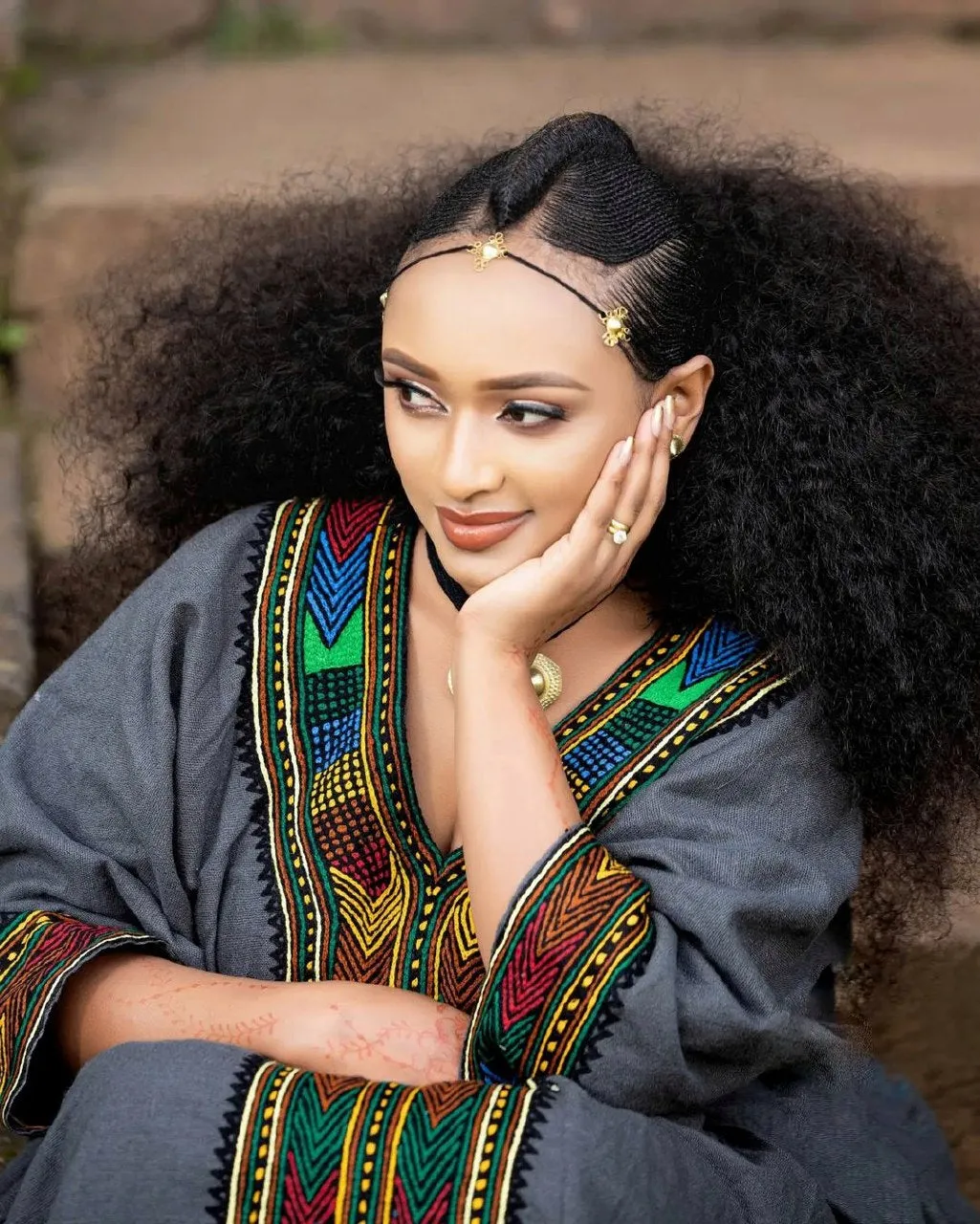 Gorgeous Dark Design Ethiopian Traditional Dress Elegant Habesha Kemis