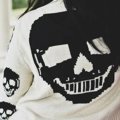 Ivory Knit Skull Cardigan