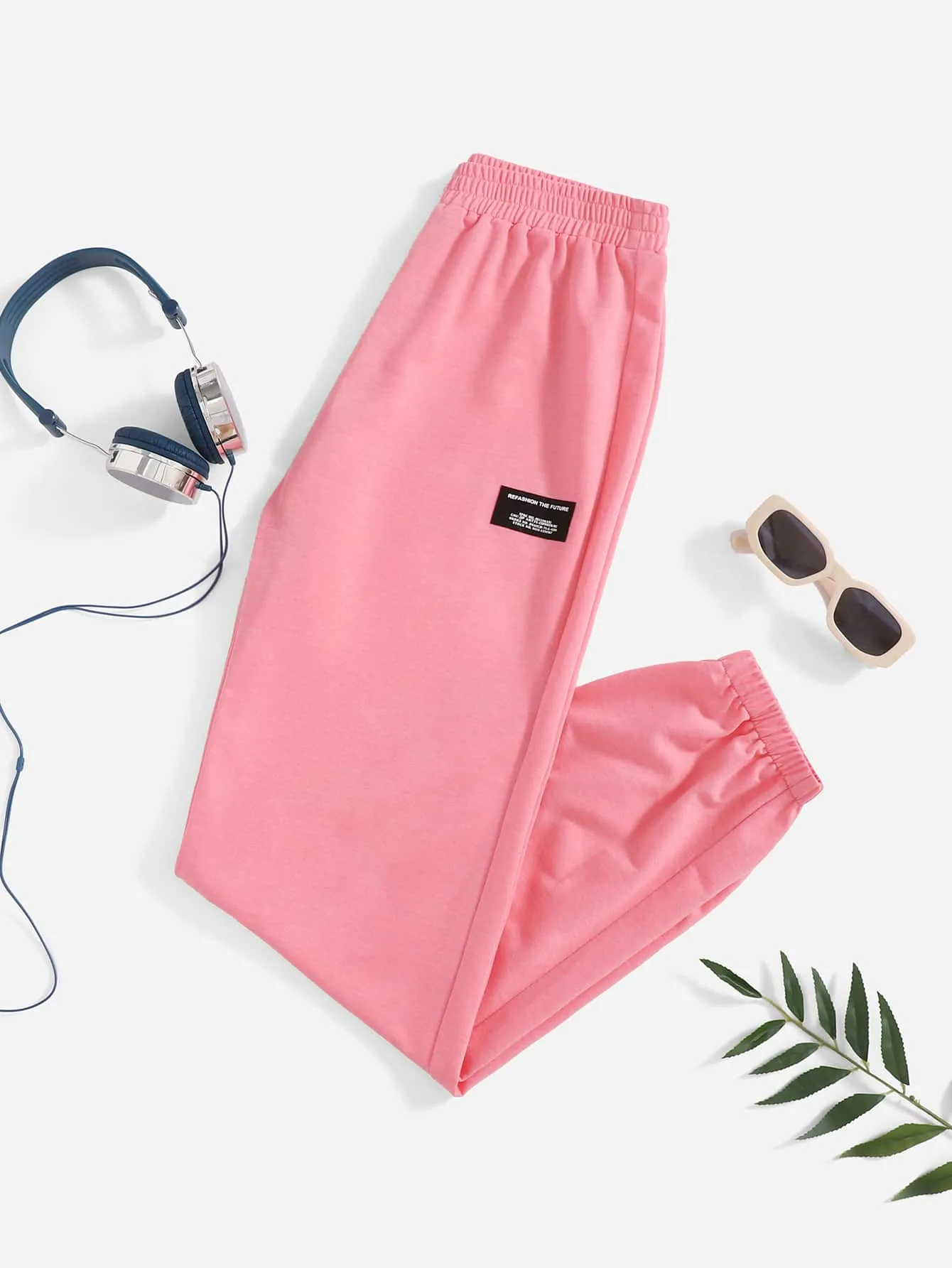 Letter Patched Natural Long Women Sweatpants