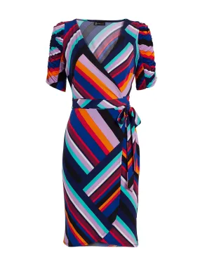 Linear-Print Knit Wrap Dress