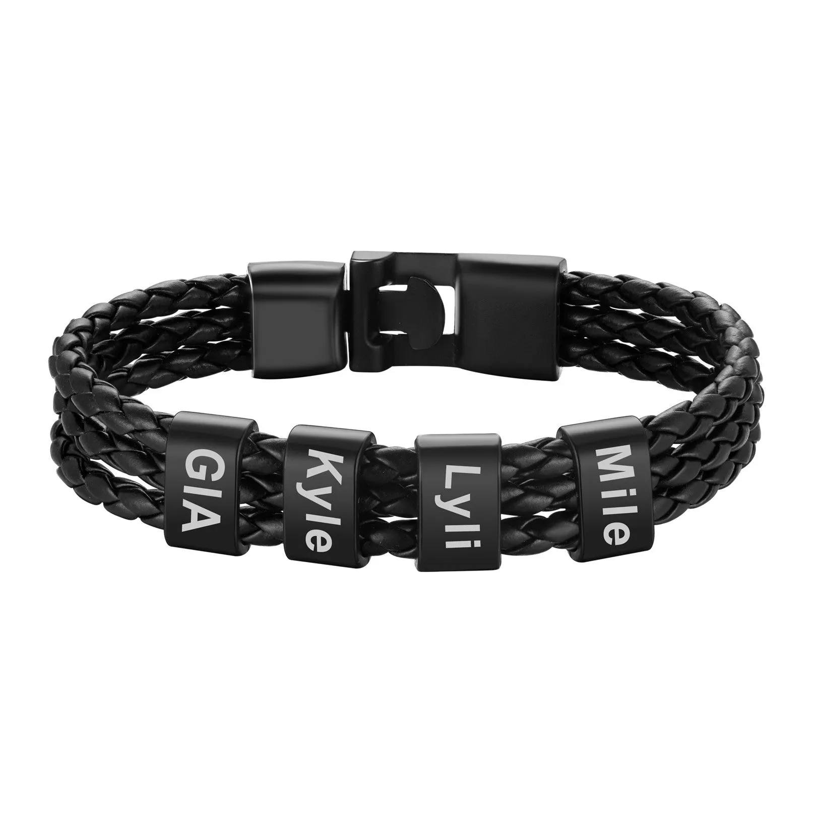 Personalized Beads Leather Braided Layer Bracelet