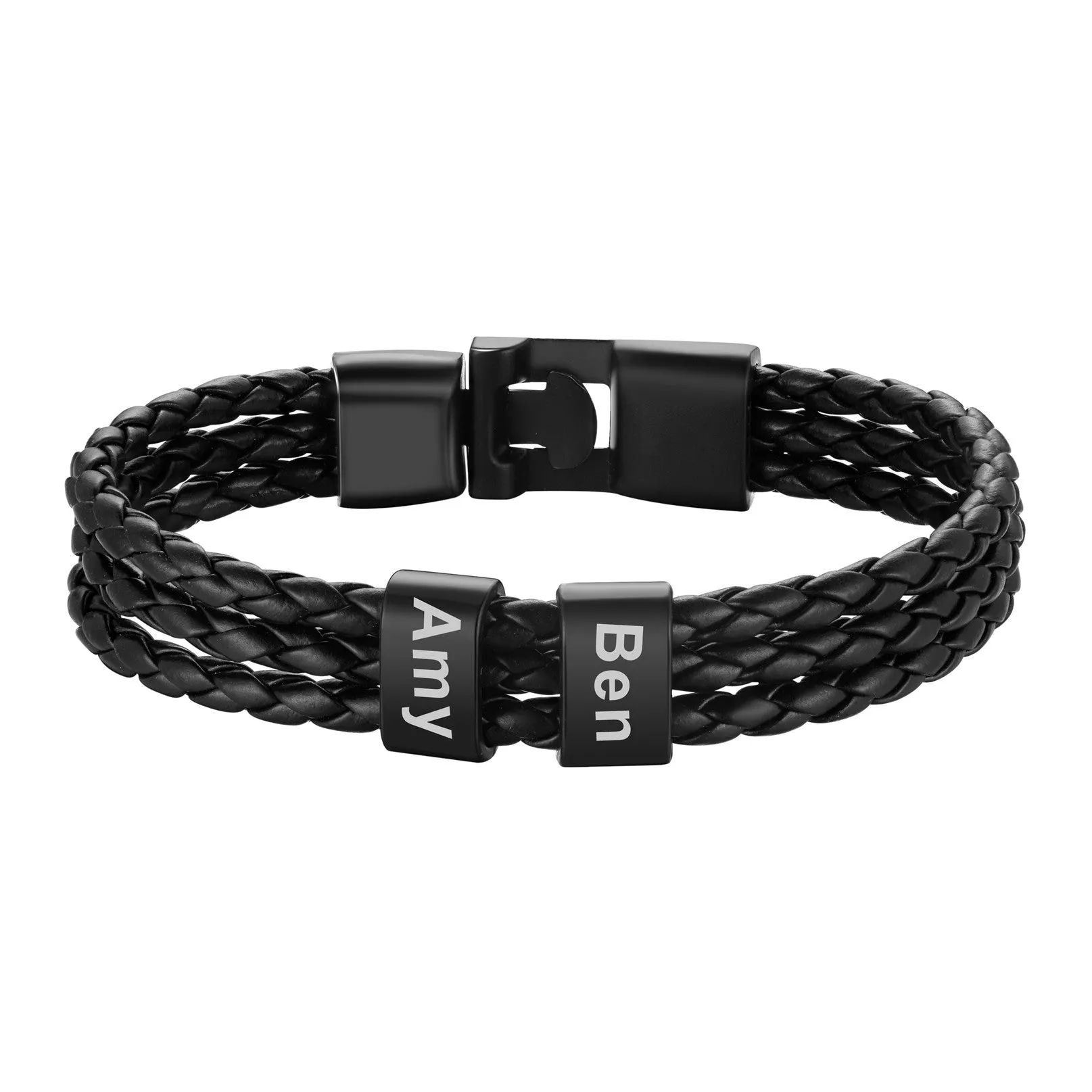 Personalized Beads Leather Braided Layer Bracelet