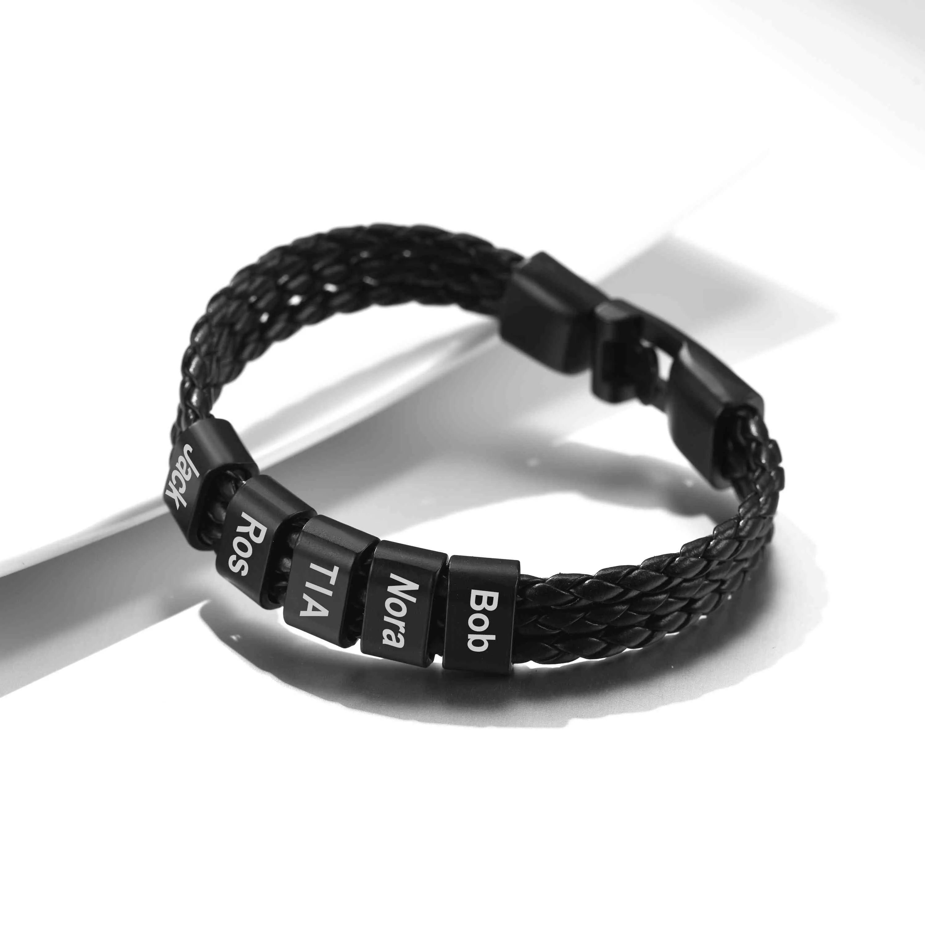 Personalized Beads Leather Braided Layer Bracelet