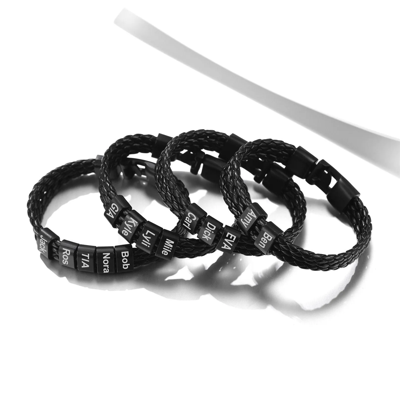 Personalized Beads Leather Braided Layer Bracelet