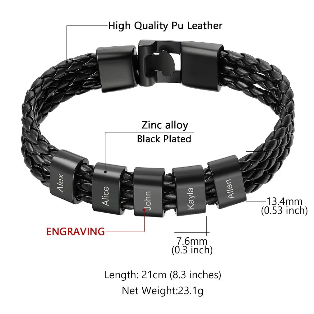 Personalized Beads Leather Braided Layer Bracelet