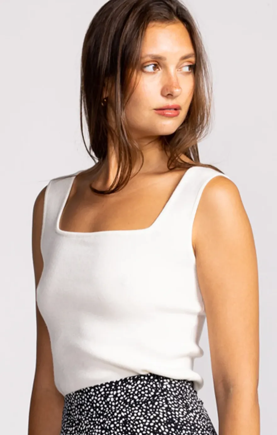 PM Square Neck Sweater Tank-Ivory