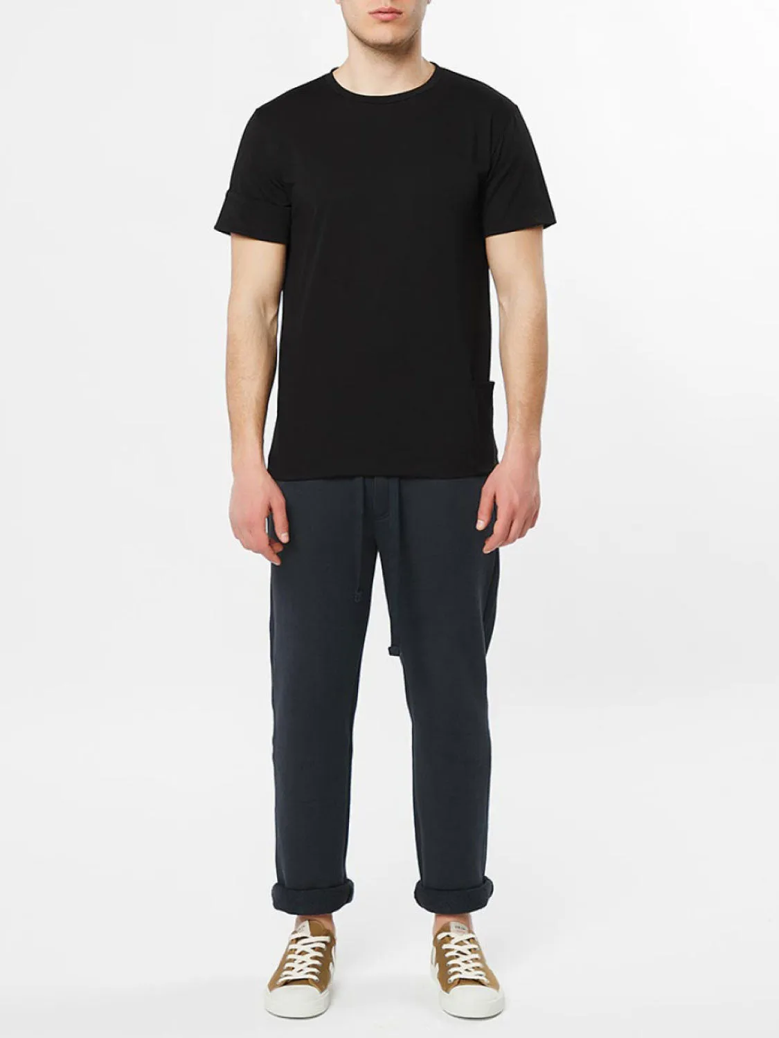 Roll Sleeve Crew Neck T-Shirt Black