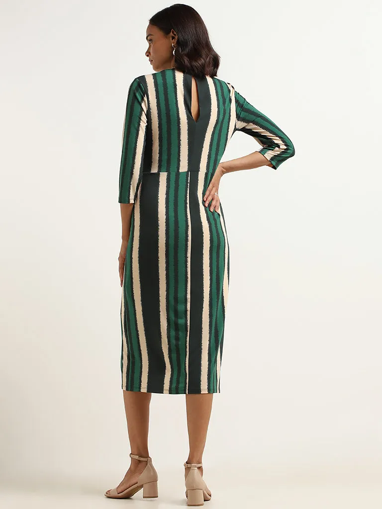 Wardrobe Green Striped Wrap Dress