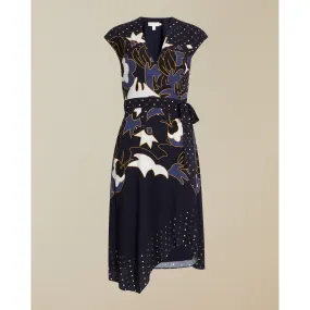 Women Saretti-Masquerade Printed Wrap Dress - Navy